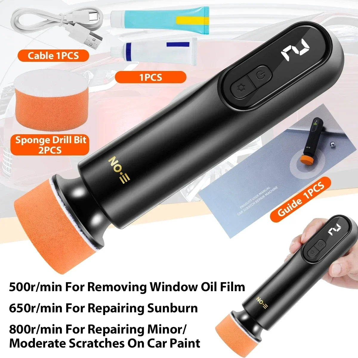 Mini Cordless Car Polisher – 3-Speed USB Rechargeable